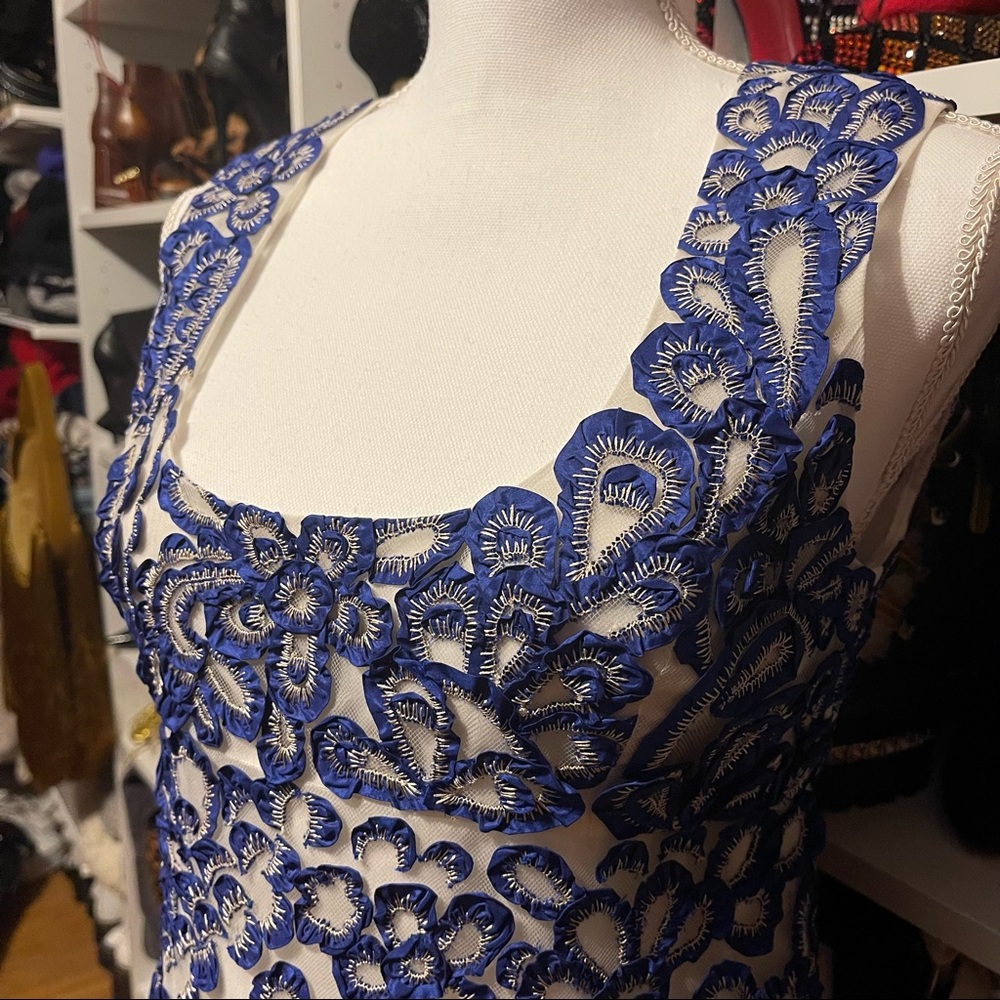 Oscar de la Renta Blue Floral Cocktail Dress Size 4